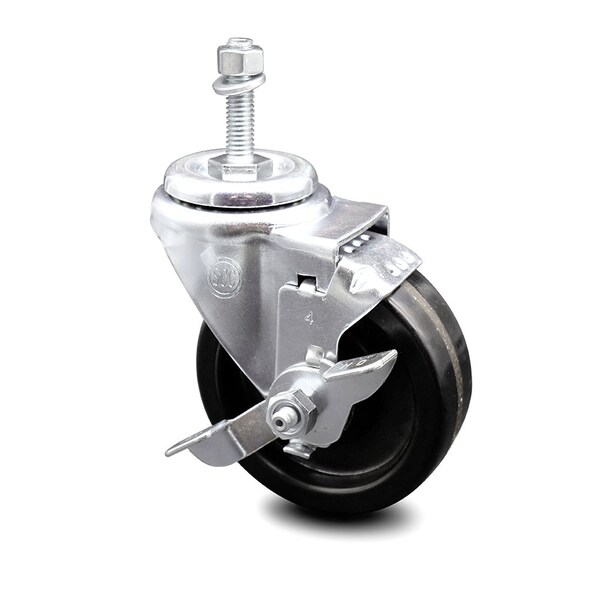 4 Inch Phenolic Wheel Swivel 3/8 Inch Threaded Stem Caster with Brake SCC